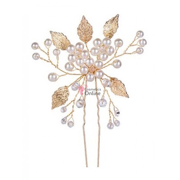 Ac metalic pentru par ACM008PP Auriu cu cristale si perle